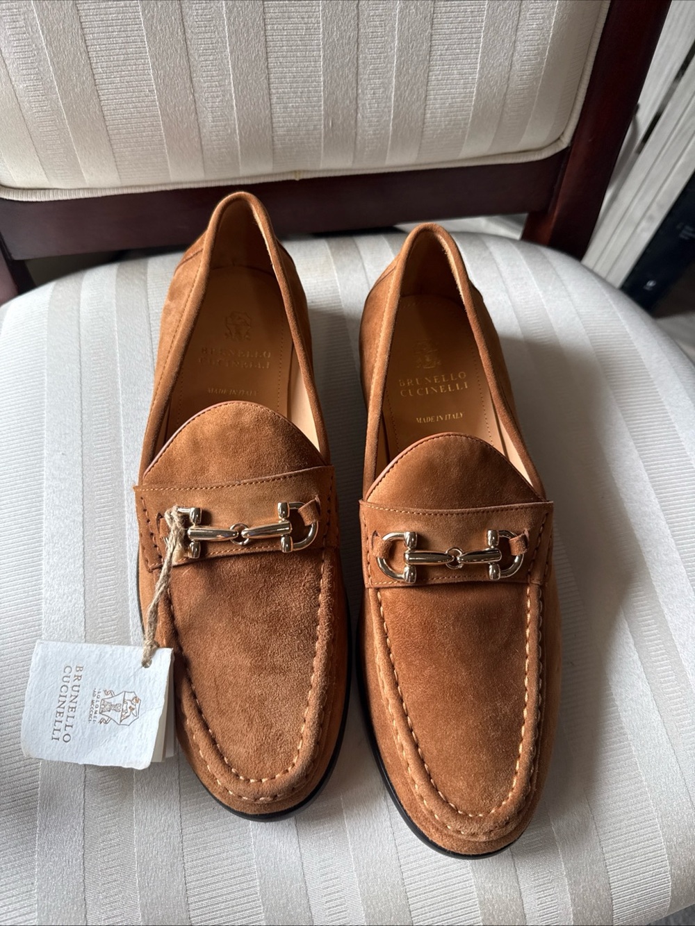 BRUNELLO CUCINELLI 1250$ Brown Suede Loafers - Horse-Bit Size EU 46 New No Box